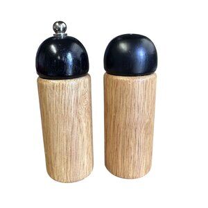 Vintage Wood Salt Shaker & Pepper Grinder Brown and Black 5.5" Tall